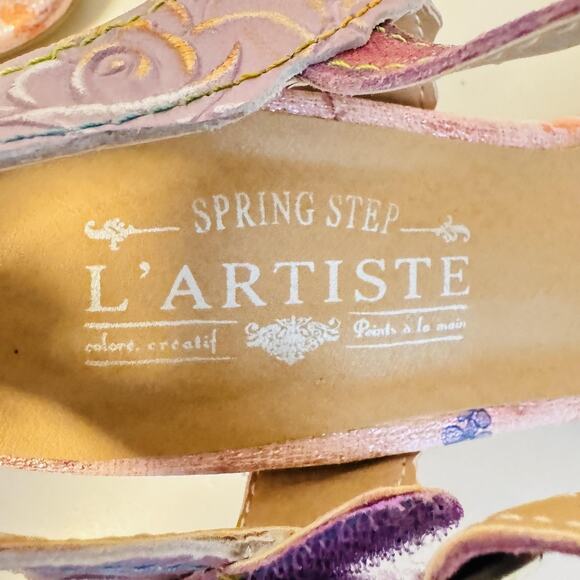 Spring Step L'Artiste Sandals Womens 7.5 Pink Flower Embellished Slingback Heel - Picture 10 of 12